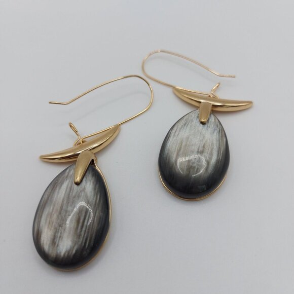 Robert Lee Morris Soho Black Magic Teardrop Stone and Gold Drop Earrings - Picture 4 of 4